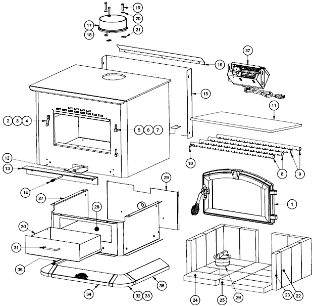 Page A Diagram and Parts List for 2500  US Stove Company Heating Stove